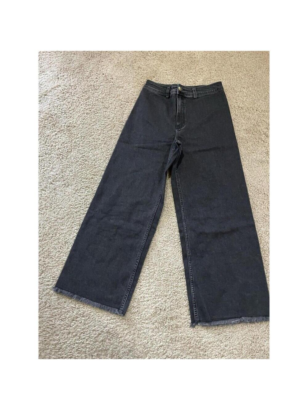 Billabong Free Fall Jeans Womens Sz30 Black Frayed Skater Stretch Denim Wide Leg